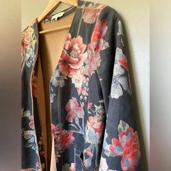 ANTHROPOLOGIE faux suede duster jacket SOLITAIRE Floral open Cardigan sz M chic - Picture 7 of 14